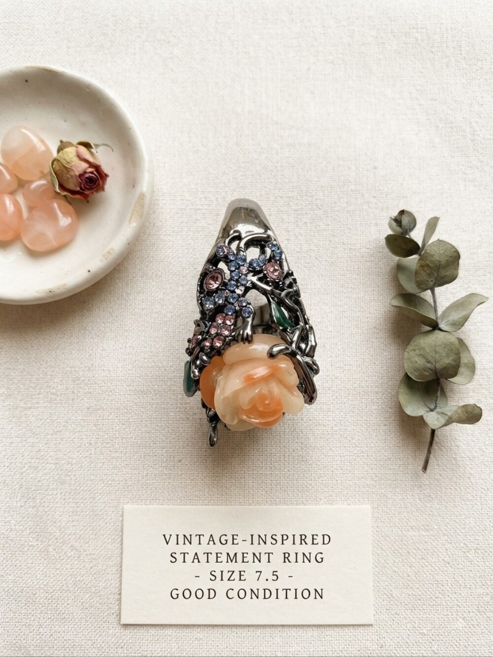 Peach Rose Cocktail Ring Vintage Inspired